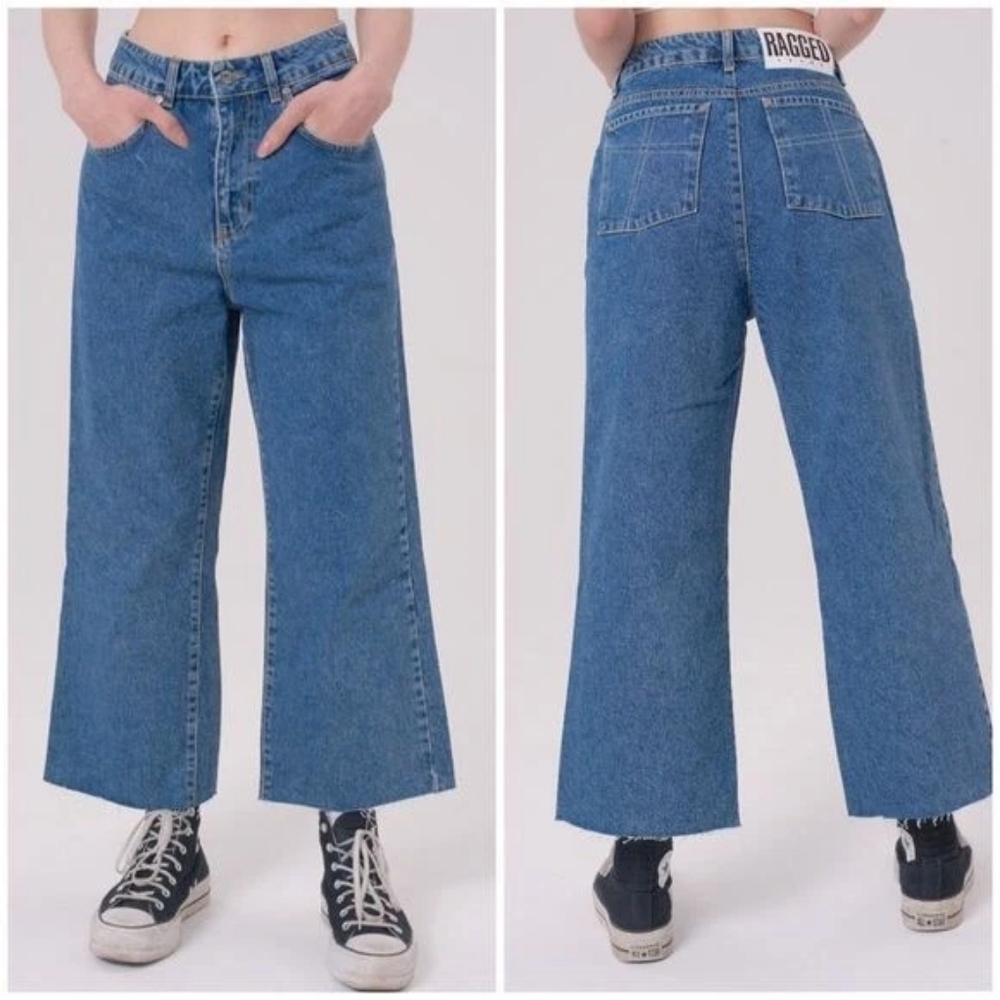 EUC The Ragged Priest Cropped Wide Leg Jeans Frayed Hem Size 28